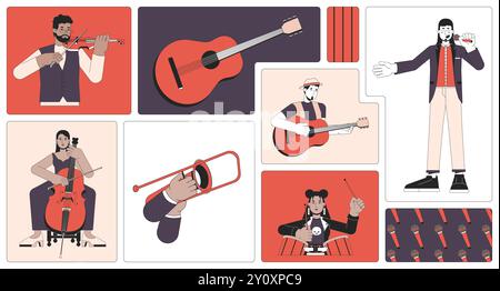 Music performance bento grid illustration set Stock Vector