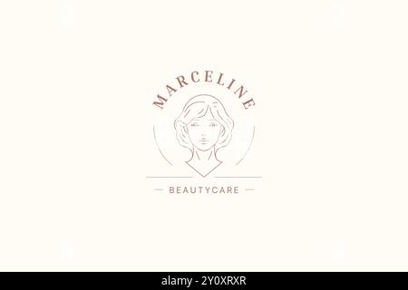 Beautiful female portrait line art logo design template for skin care brand vector illustration. Elegant woman face with natural beauty minimalist lin Stock Vector