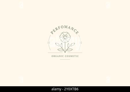 Eco blossom flower minimalist line art logo design template for skin care cosmetic vector illustration. Botanical wildflower bloom organic herb plant Stock Vector