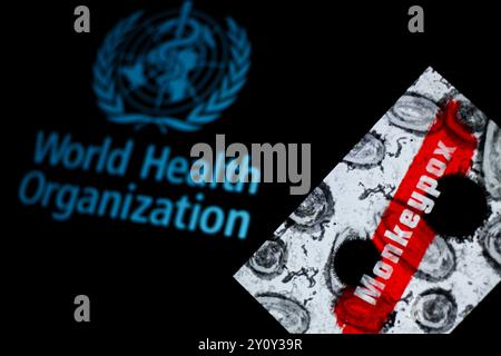 Tunis, Tunisia. 2nd Sep, 2024. Tunis, Tunisia, 02 September 2024. In this photo illustration, the word Monkeypox is seen on a screen of a smartphone next to a map of the world. In August 2024, the World Health Organization has declared mpox, also known as monkeypox, a global public health emergency. The current outbreak is centered on the Democratic Republic of Congo, although cases of mpox infection have recently been spotted in Sweden and Pakistan (Credit Image: © Hasan Mrad/IMAGESLIVE via ZUMA Press Wire) EDITORIAL USAGE ONLY! Not for Commercial USAGE! Stock Photo