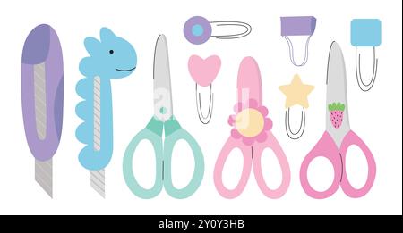 Cute scissors and paper knives vector set Stock Vector