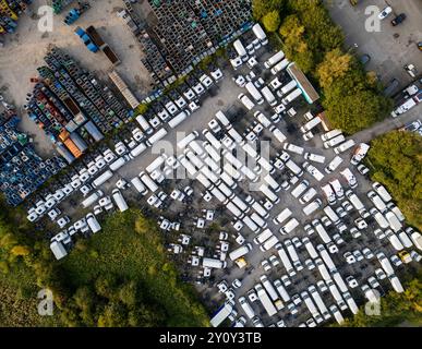 Winsford industrial estate goods, Cheshire, England, top down aerial view Stock Photo