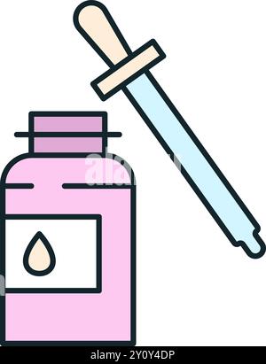 Pink cosmetic bottle dropper dispensing skin care product Stock Vector