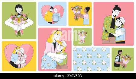 Mother father day bento grid illustration set Stock Vector