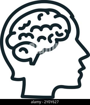Human head profile showing brain activity line art icon Stock Vector
