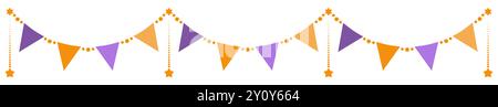 Halloween party decoration garland with bats, pumpkins, witch hat. Cute Jack O Lantern Evil Pumpkin Garland for Halloween. Simple banner hanging party Stock Vector