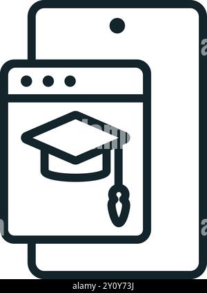 This minimal line art icon represents the concept of online education Stock Vector