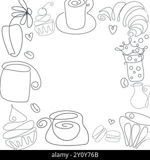 Vector tropical template of natural coffee branch with leaf, flower, bean. Fresh food card. Floral silhouette, hand draw art line illustration on whit Stock Vector