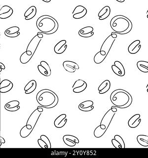 Hand drawn doodle coffee tools seamless pattern. Trending vector doodle illustrations for coffee shop and restaurant menu. Hand drawn coffee shop desi Stock Vector