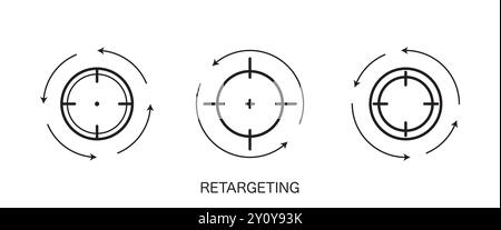 Set of target icons. Retargeting or remarketing concept. Digital marketing. Online strategy in social media. Vector Stock Vector