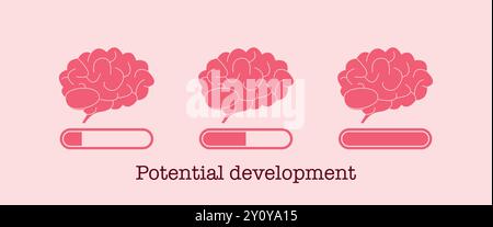 Potential development concept. Set of brain loading bar. Mind and knowledge boost. Progress of brain increase. Vector Stock Vector