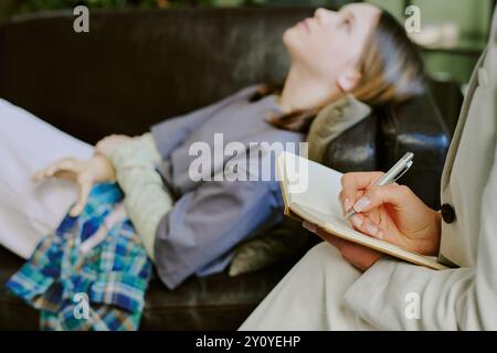 Attentively Listening While Taking Notes During Therapy Session Stock Photo