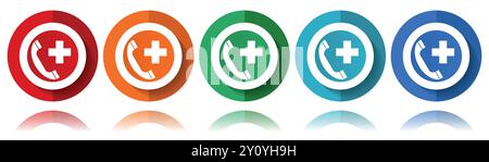 Emergency call vector icons, flat icon set for logo design, webdesign and mobile applications, colorful web button collection in eps 10 Stock Vector