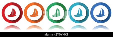 Yacht vector icons, flat icon set for logo design, webdesign and mobile applications, colorful web button collection in eps 10 Stock Vector