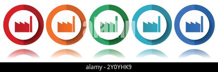 Factory vector icons, flat icon set for logo design, webdesign and mobile applications, colorful web button collection in eps 10 Stock Vector