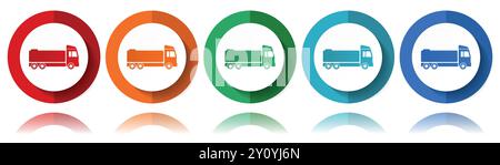 Truck, fuel cistern vector icons, flat icon set for logo design, webdesign and mobile applications, colorful web button collection in eps 10 Stock Vector