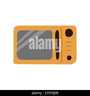Yellow microwave retro design in flat style. Simple and functional, suitable for kitchen decor, appliances, and retro graphic. Vector illustration Stock Vector