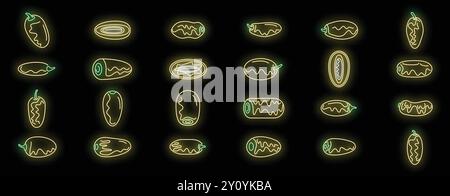 Glowing neon dates icons set, perfect for ramadan kareem greeting card design Stock Vector