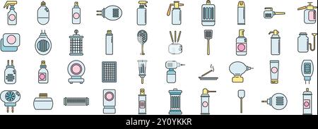 This diverse collection of icons showcases various methods of mosquito repellent, perfect for illustrating effective pest control Stock Vector
