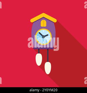 Cuckoo clock striking five o'clock with its pendulum swinging below Stock Vector