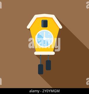 Yellow cuckoo clock with a white roof, hanging on a wall, with its hands frozen at 10,30 Stock Vector