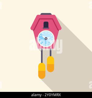 Cuckoo clock with a long shadow, perfect for representing concepts of time, tradition, and homeliness Stock Vector