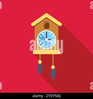 Cuckoo clock telling time hanging on a wall with clock face showing seven oclock Stock Vector
