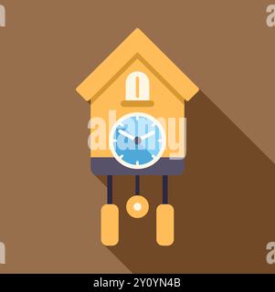 Cuckoo clock with a long shadow on a brown background, perfect for representing time, tradition, or german culture Stock Vector