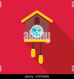 Cuckoo clock telling time with its hands and pendulum swinging Stock Vector