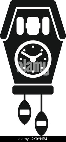 Black glyph icon of vintage cuckoo clock telling time with swinging pendulum Stock Vector
