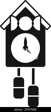 Simple black and white icon of a cuckoo clock showing the time Stock Vector
