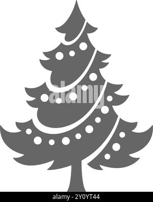 Vector illustration of silhouette of coniferous tree decorated with balls and garlands during Christmas celebration Stock Vector