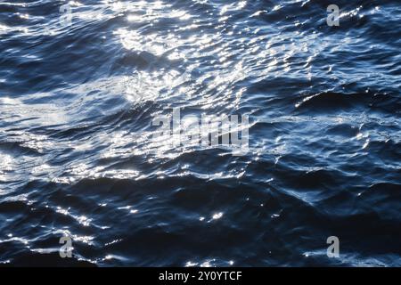 Shiny deep blue sea water with bright sun reflections, natural background photo texture Stock Photo