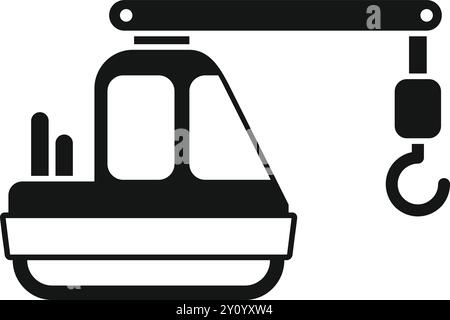 Black silhouette icon or logo of a floating crane lifting its hook Stock Vector