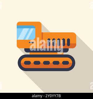 Orange cargo transport vehicle with caterpillar wheels driving to the right on a light background Stock Vector