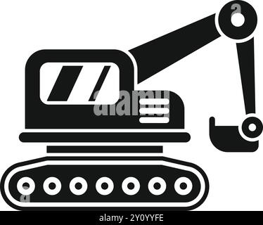 Excavator digging with its bucket on tracks icon in simple style isolated on white background Stock Vector