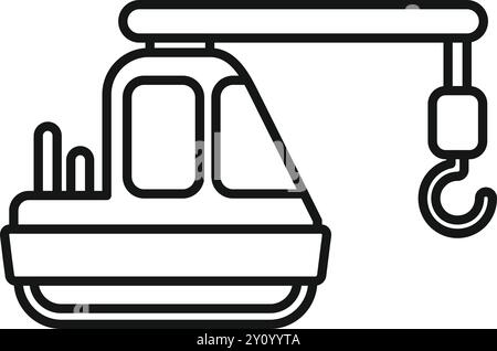 Simple line drawing of a floating crane working on water, lifting heavy cargo Stock Vector