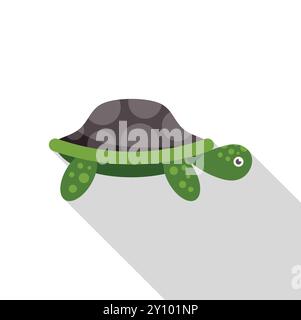 Green turtle with a shell full of circles is walking in this flat design icon with a long shadow Stock Vector