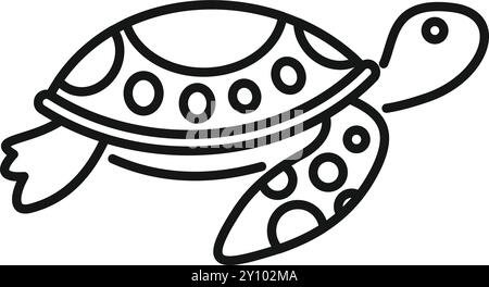 Simple line drawing of a sea turtle swimming in black and white Stock Vector