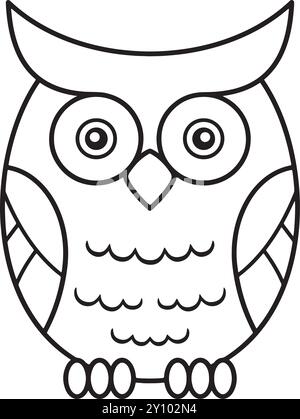 A cute outline owl bird illustration isolated on white background. Vector design element. wise owl outline vector design Stock Vector