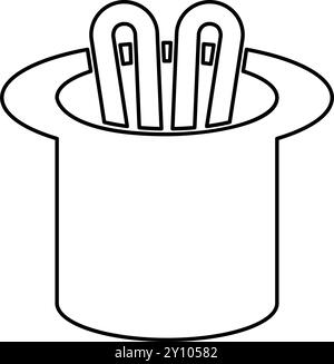 Hare ears in wizard's hat wizard conjure cylinder bunny rabbit appearing trick concept contour outline line icon black color vector illustration Stock Vector