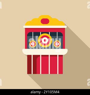 Shooting gallery booth standing at amusement park with targets hanging on strings, entertainment concept Stock Vector