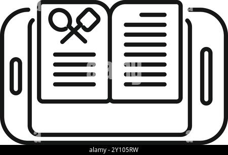 This minimalist icon depicts a smartphone displaying a digital cookbook, symbolizing the modern way of cooking Stock Vector