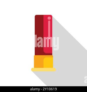 This vector illustration features a red shotgun shell, casting a long shadow on a white background, perfect for topics related to hunting, ammunition, and more Stock Vector
