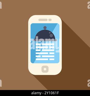 Minimalist illustration featuring a smartphone displaying a restaurant menu, symbolizing online food ordering and delivery services Stock Vector