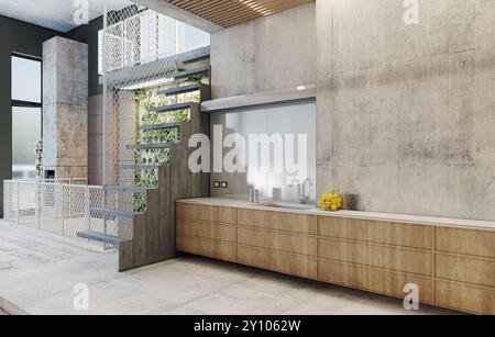 Minimalist kitchen with industrial design Stock Photo