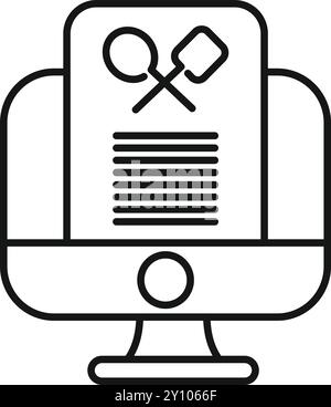 Icon of a computer screen displaying a cooking class website, perfect for representing online learning platforms Stock Vector