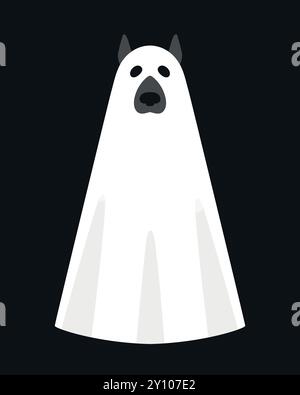 Ghost dog on a dark background. Dog in a ghost sheet. Vector illustration Stock Vector