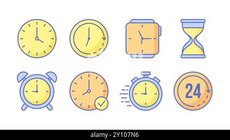 Set of colorful clock and time icons with editable stroke. Vector illustration Stock Vector