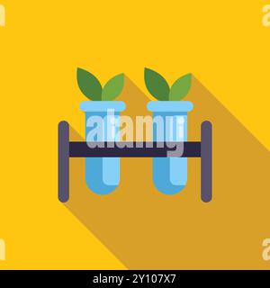 Two test tubes with growing plants are displayed on a laboratory stand Stock Vector